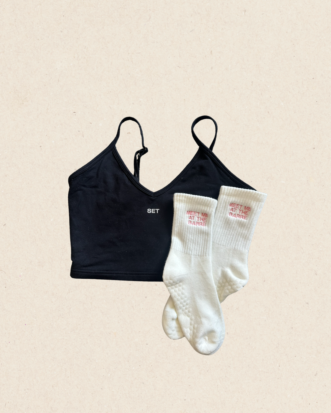 GRIP SOCKS - "MEET ME AT THE BARRE" Socks -Non-slip Embroidered Grip Socks, Fitness Gift for Barre