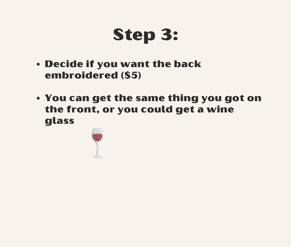 Text on a neutral background with a wine glass icon, indicating a decision point for customization