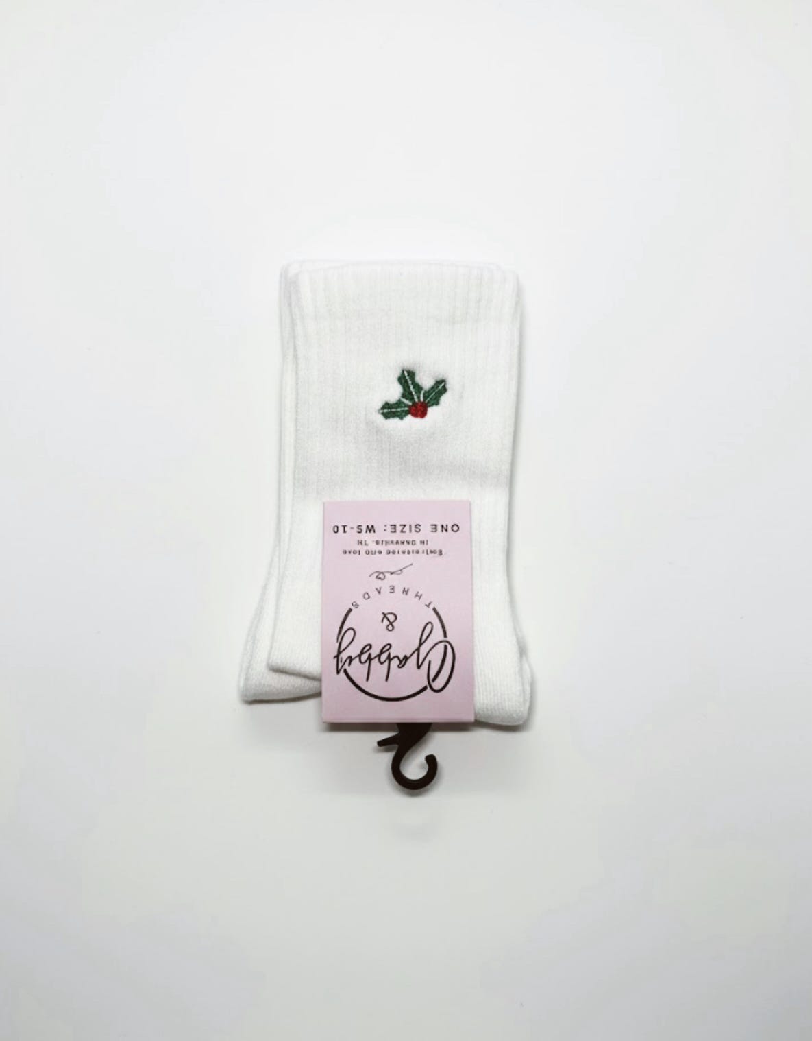 GRIP SOCKS - Holly Sprig Embroidered| Cozy Christmas Gift | Non-Slip Holiday Socks for Pilates, Yoga, Barre, Lagree