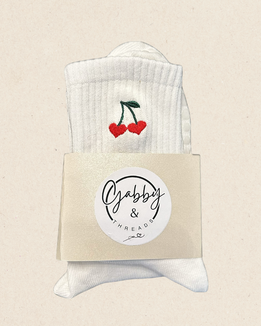 Everyday Crew Socks Cherry Heart Embroidered