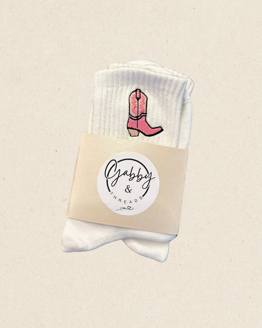 GRIP SOCKS - Cowgirl Boot Embroidered, Non-Slip, Perfect for Pilates, Yoga, Barre, or Lagree
