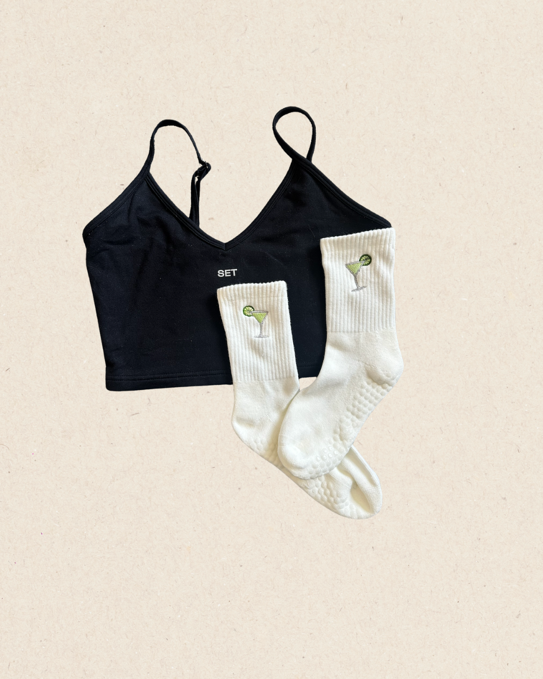 Grip Socks - Embroidered Margarita- Perfect for Pilates, Yoga, Barre, Lagree
