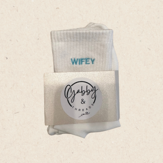 Everyday Crew Socks,  Embroidered "Wifey" socks, perfect for the bride-to-be!