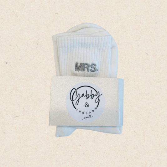 Everyday Crew Socks,  Embroidered "Mrs." socks, perfect for the bride-to-be!