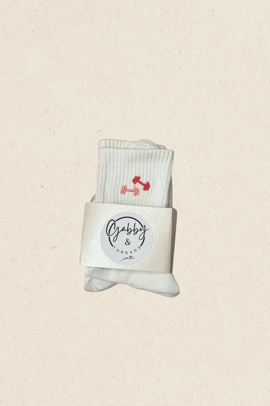 GRIP SOCKS - Embroidered  Dumbbells - Non-Slip Grip, Fitness Gift, Workout Socks, perfect for pilates, lagree, yoga or barre