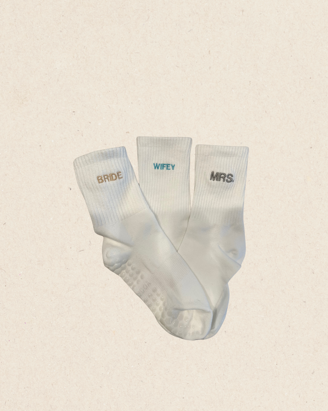 Everyday Crew Socks,  Embroidered "Bride" socks, perfect for the bride-to-be!