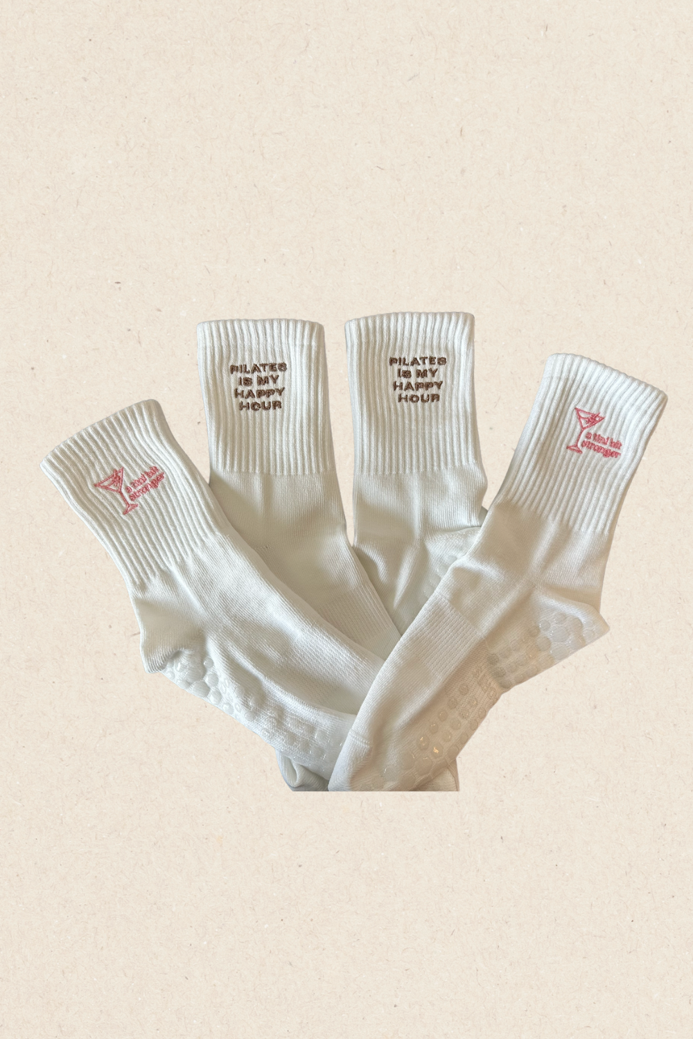 GRIP SOCKS - "Pilates is my Happy Hour" Embroidered Socks, perfect for pilates, yoga, barre or lagree