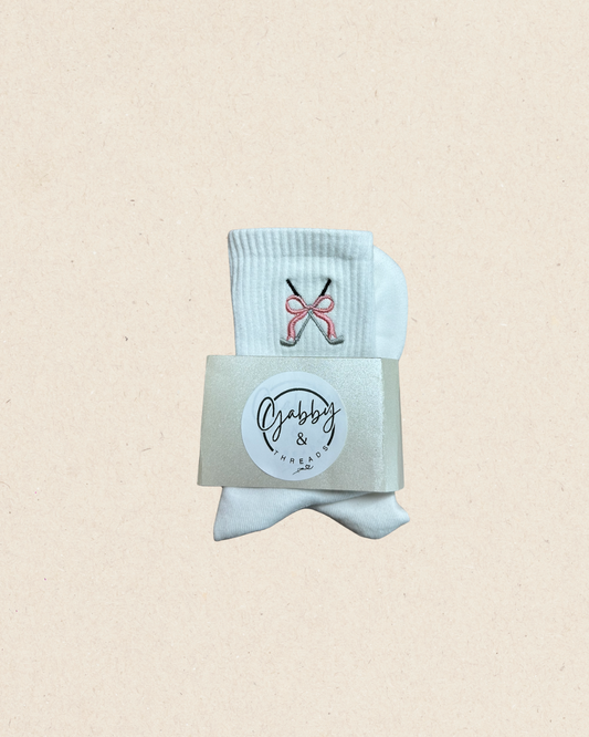 Everyday Crew Socks Embroidered Golf Clubs with Coquette Bow