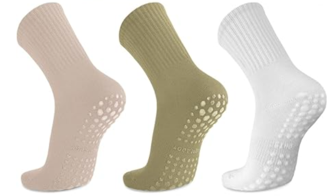 White, Olive Green and Beige grip sock 