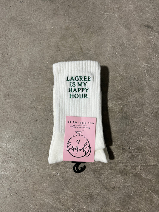GRIP SOCKS - "LAGREE IS MY HAPPY HOUR" Embroidered Socks, Perfect for your next Lagree Class!