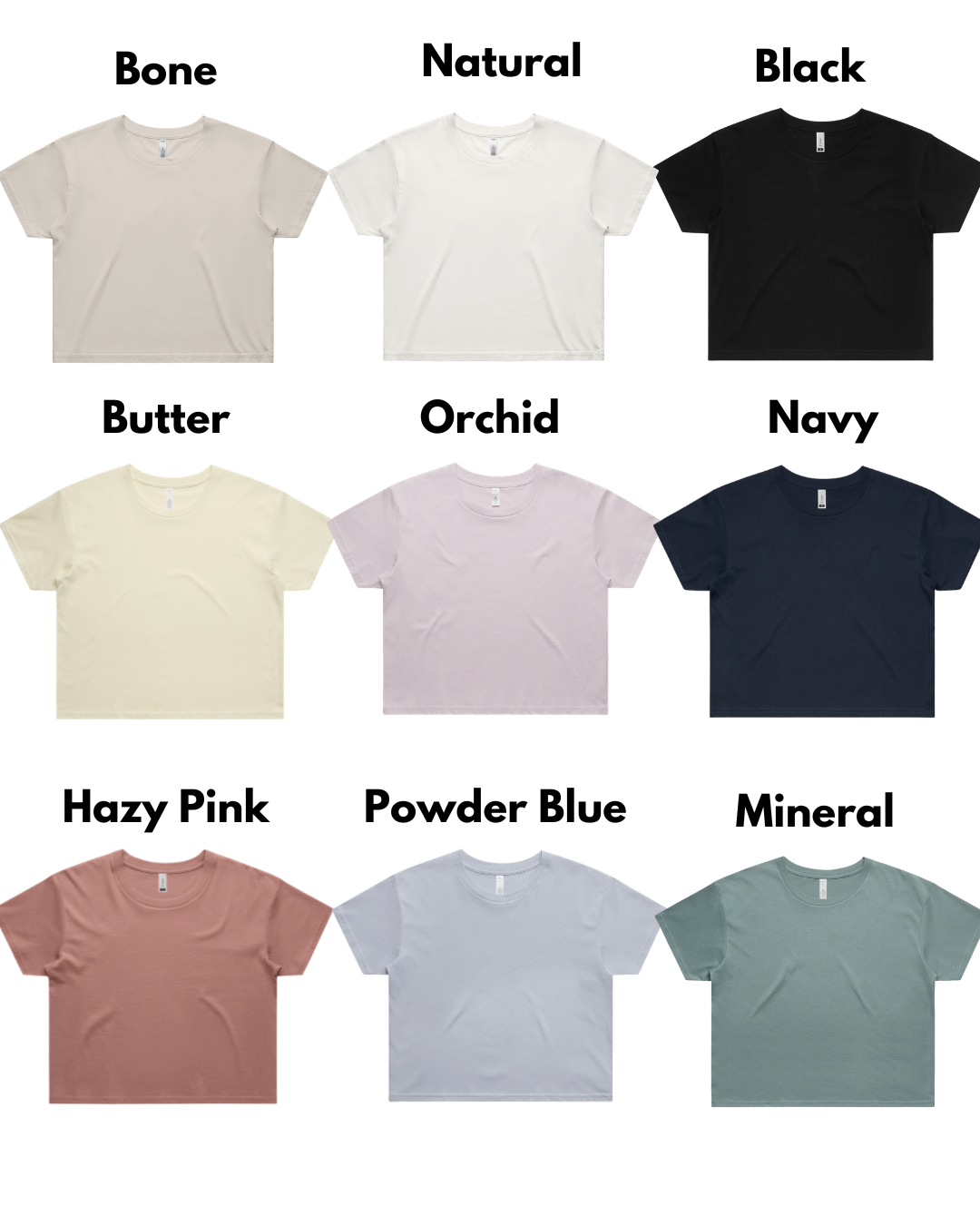 a list of different cropped shirt options