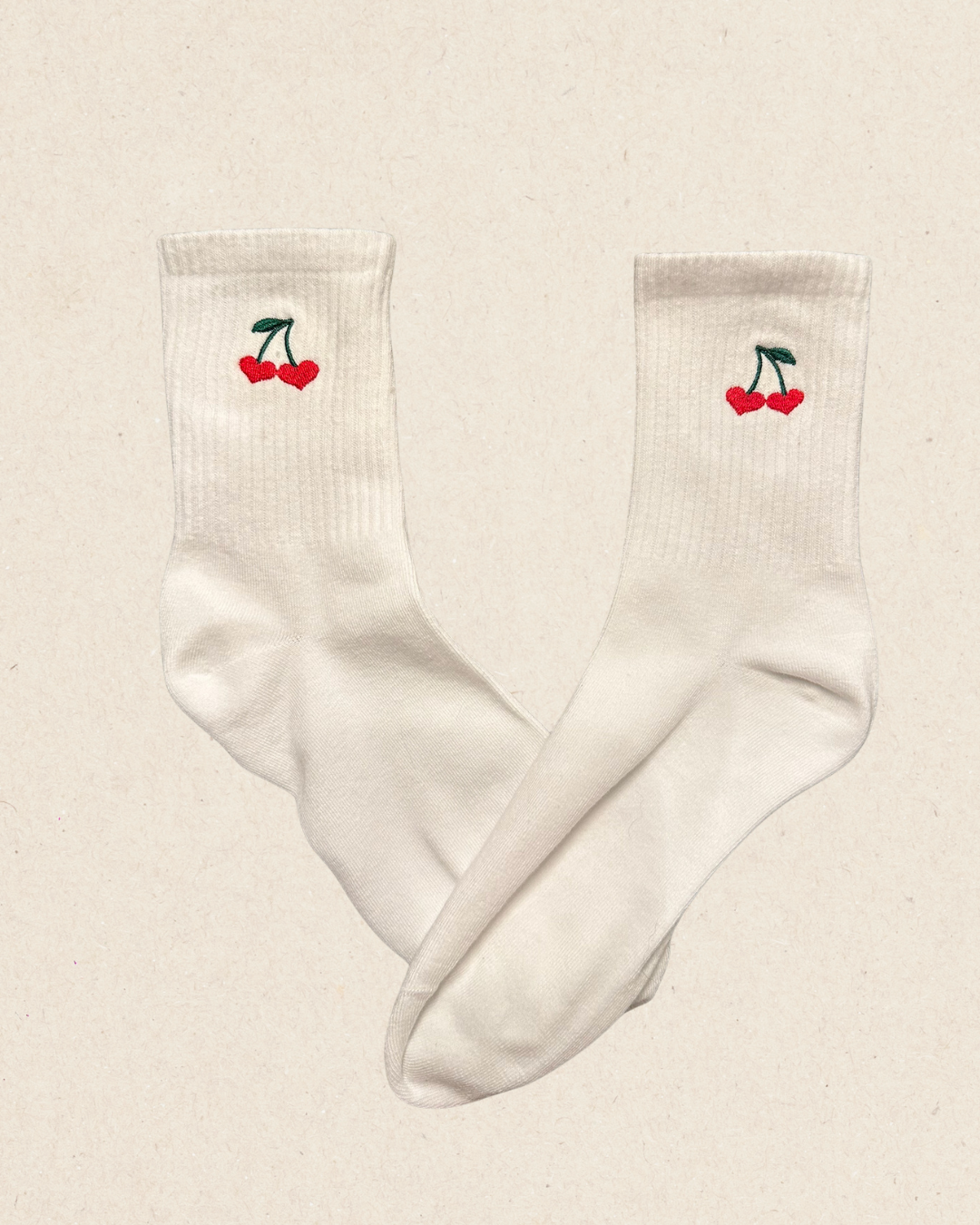 Everyday Crew Socks Cherry Heart Embroidered