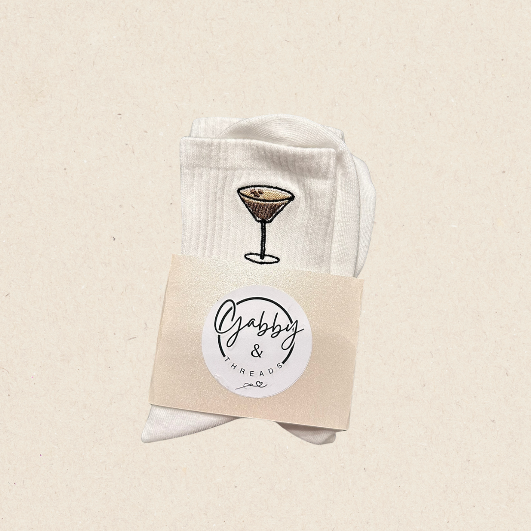 Embroidered Espresso Martini Grippy Socks