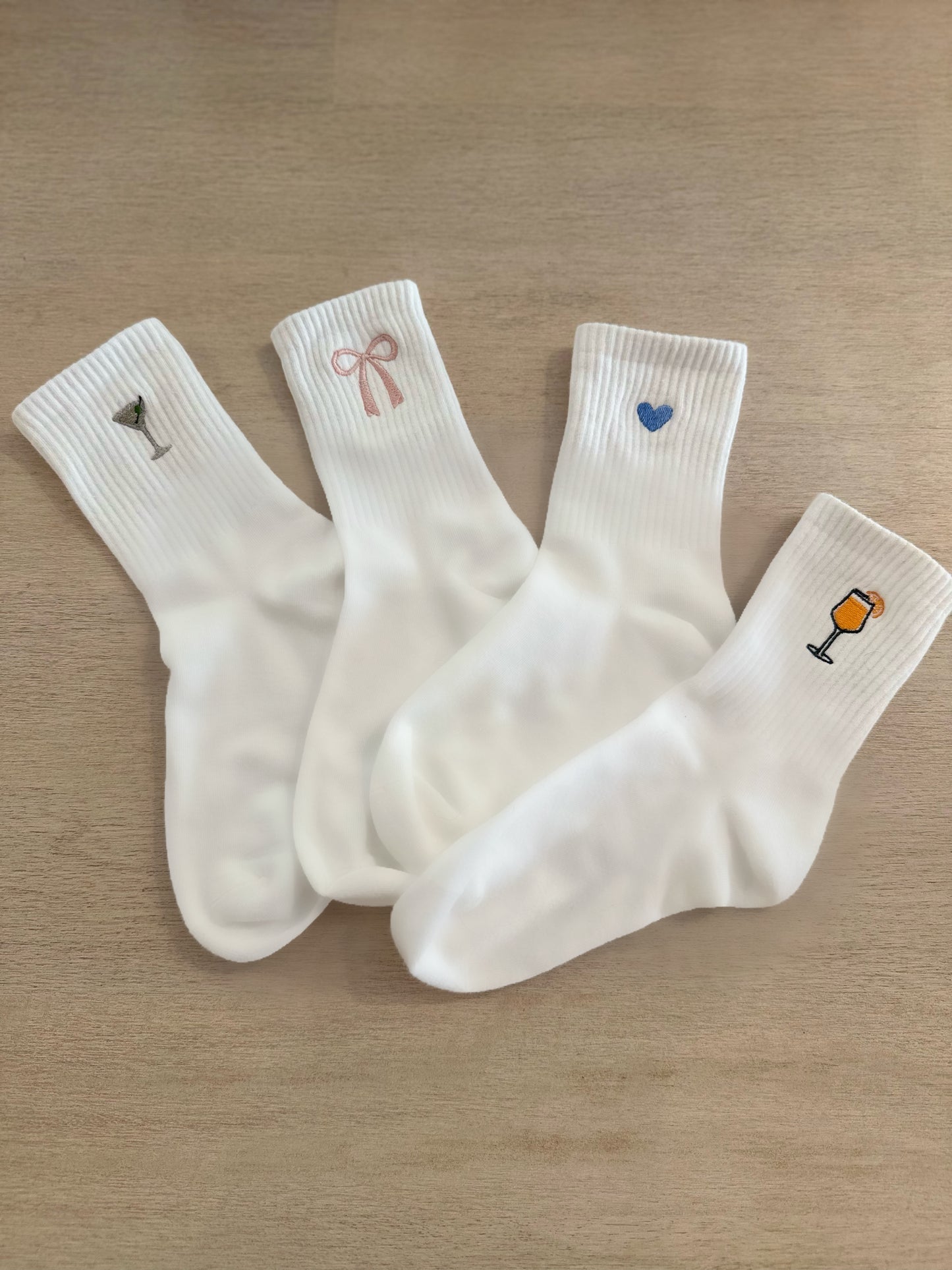 Everyday Crew Socks Coquette Bow Embroidered