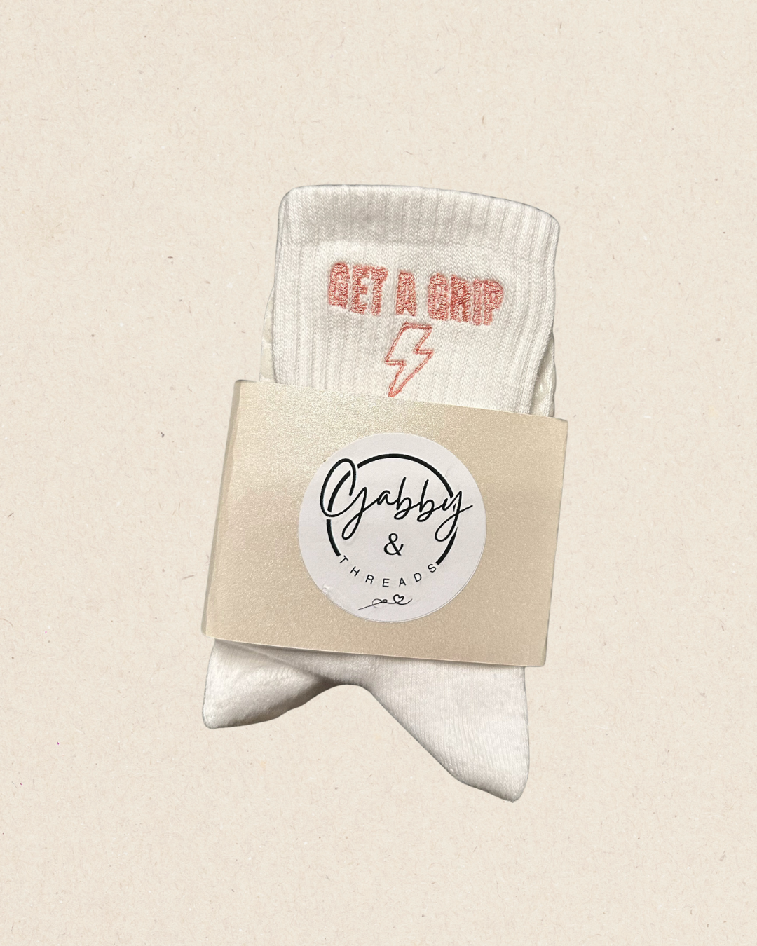 Embroidered "Get A Grip" Pilates Grippy socks