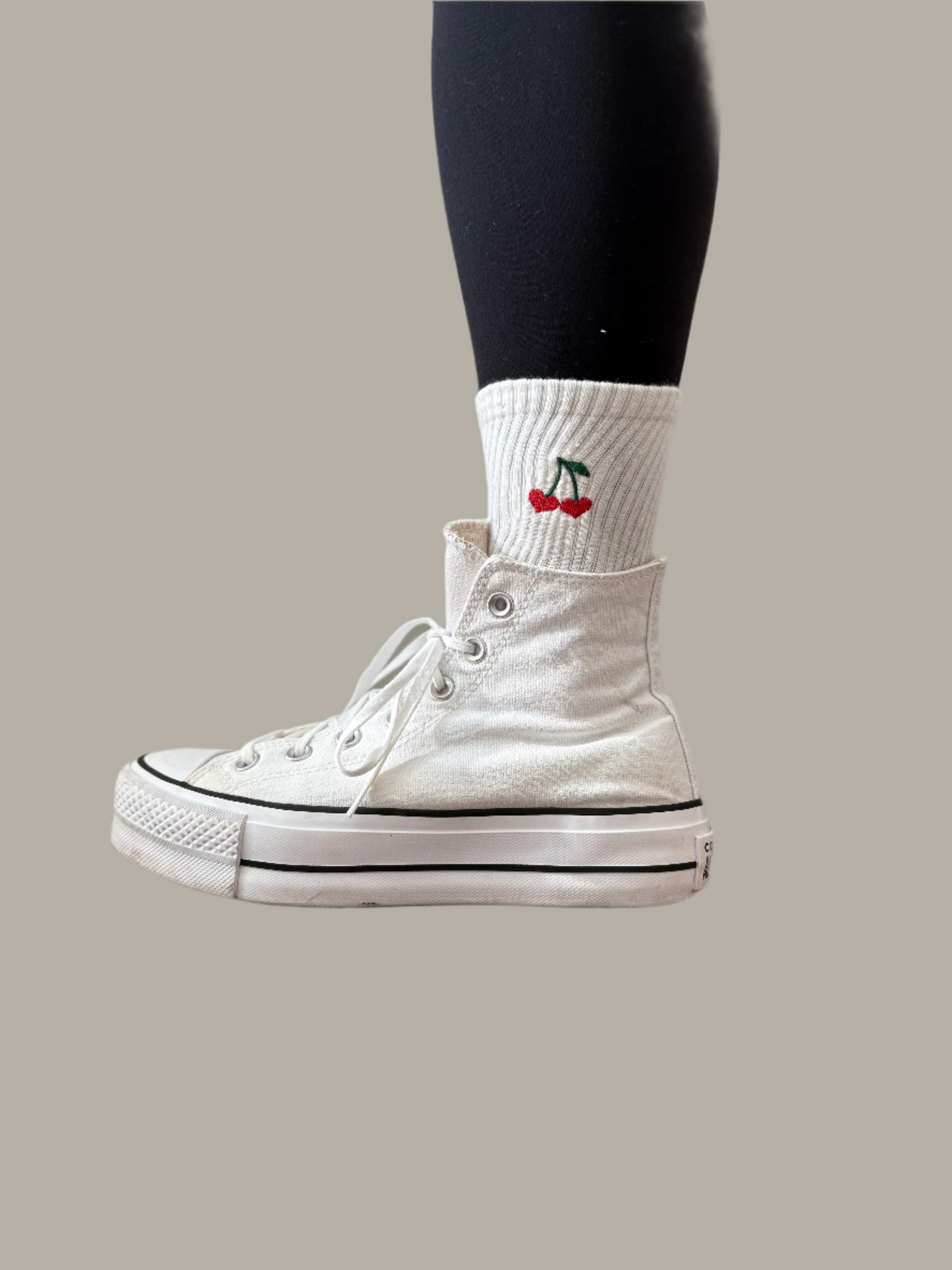 Everyday Crew Socks Cherry Heart Embroidered