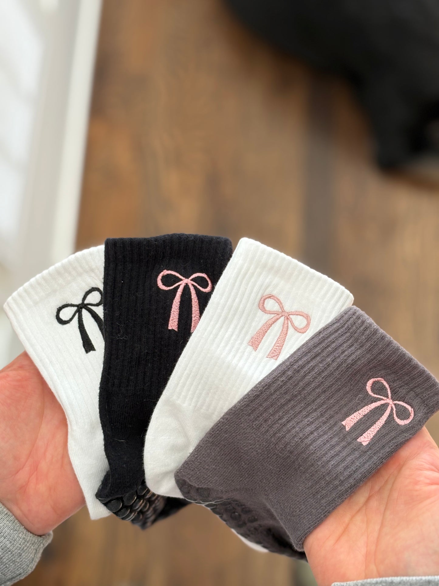 GRIP SOCKS - Coquette Bow Embroidered Pilates, Yoga, Barre, Lagree