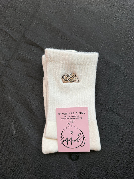 EVERYDAY CREW SOCKS - Book Embroidered Socks, gift for book lover or reader