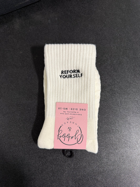 GRIP SOCKS - Embroidered "REFORM YOURSELF" - Pilates, Yoga, Barre, Lagree