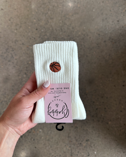 EVERYDAY CREW SOCKS - Embroidered Basketball Crew Socks | Sporty Game Day Socks | Gift for Basketball Players & Fans