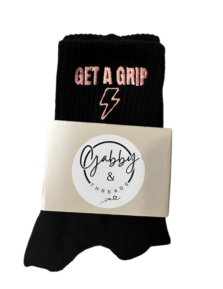 GRIP SOCKS - Embroidered "Get a Grip" - Pilates, Yoga, Barre, Lagree