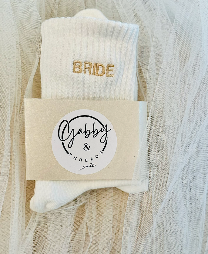 Everyday Crew Socks,  Embroidered "Bride" socks, perfect for the bride-to-be!