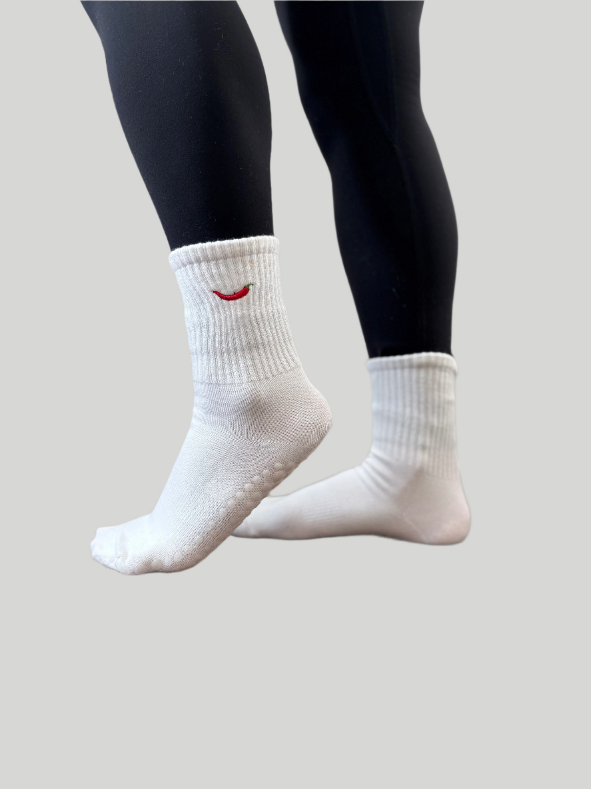 white grip socks with embroidered Red pepper 