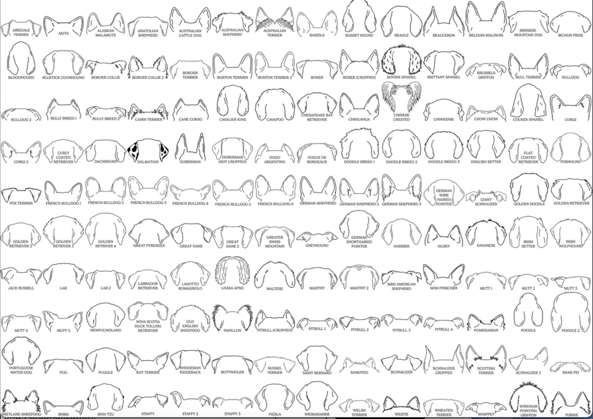 Chart with different custom dog ear embroidery designs