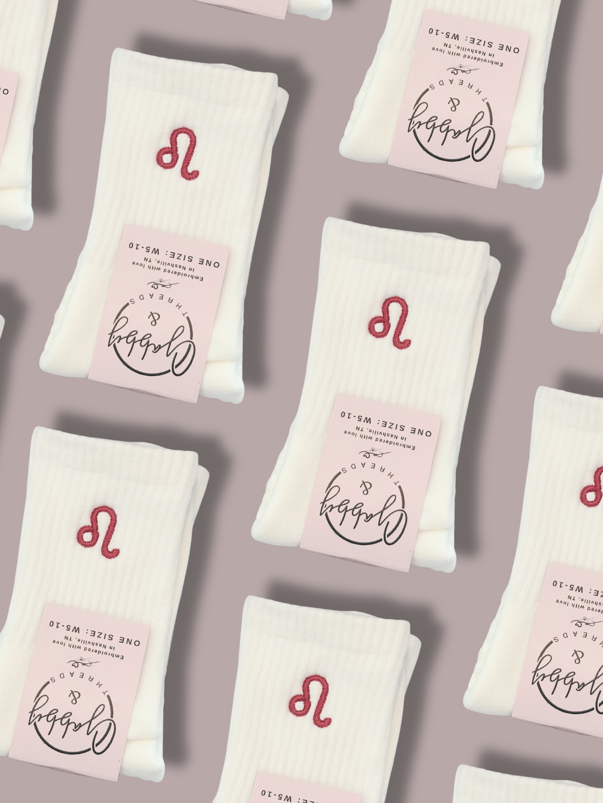 White everyday crew socks with embroidered horoscope sign