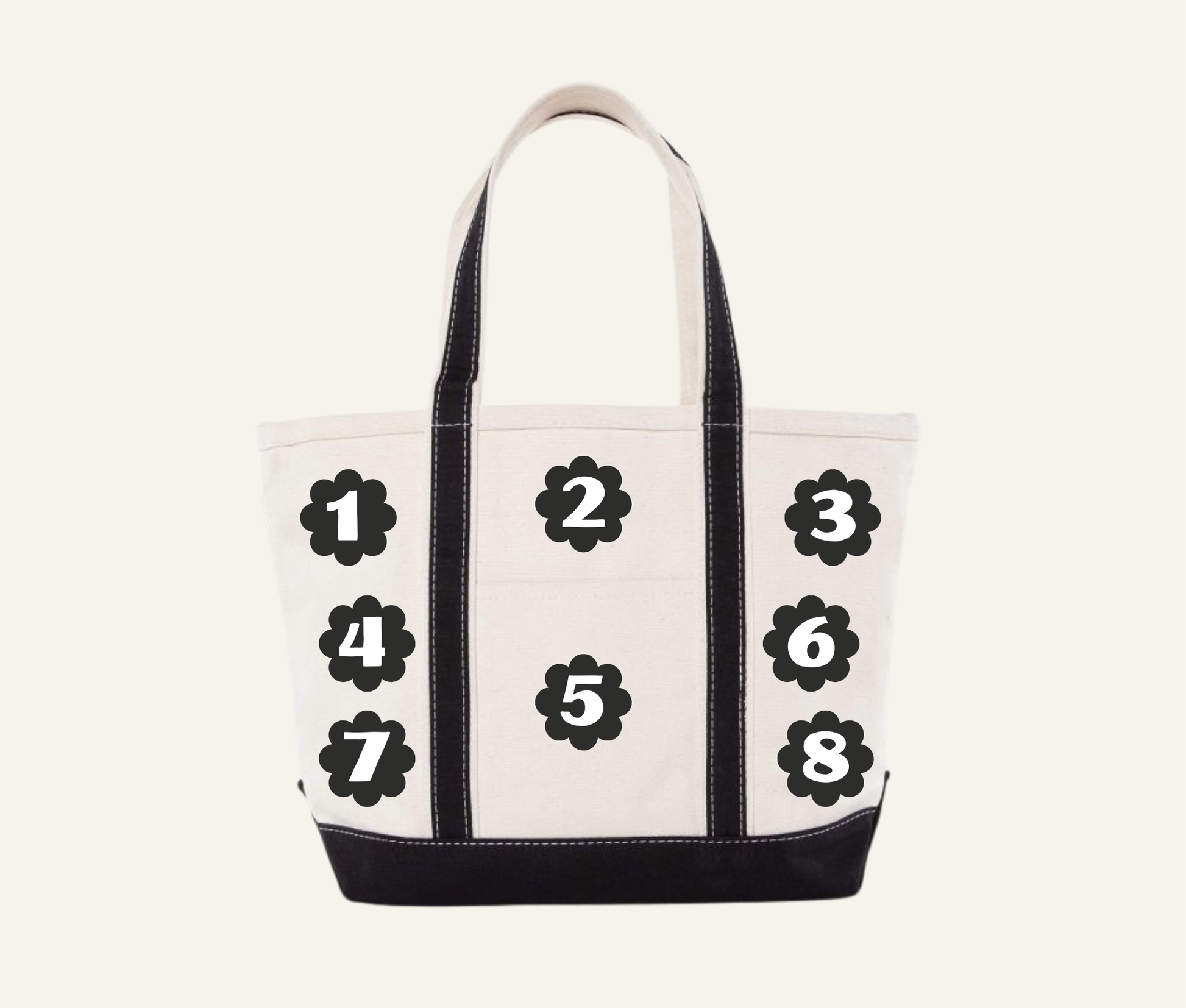 White tote bag with diagram of where icon placement can go