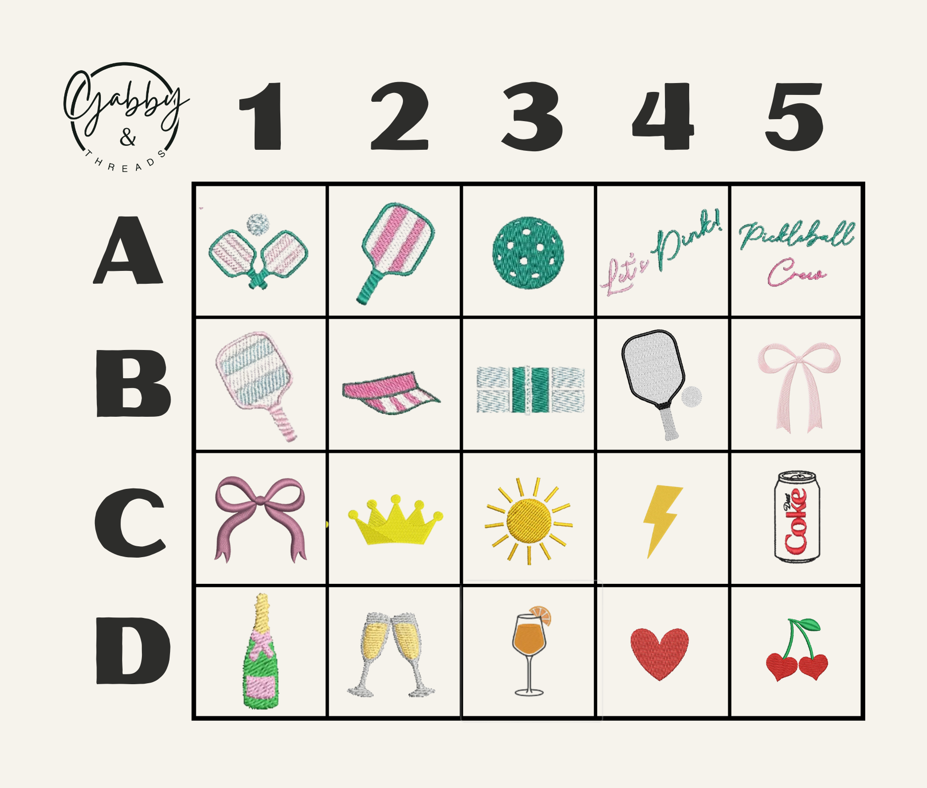 Grid with different embroidered icon options