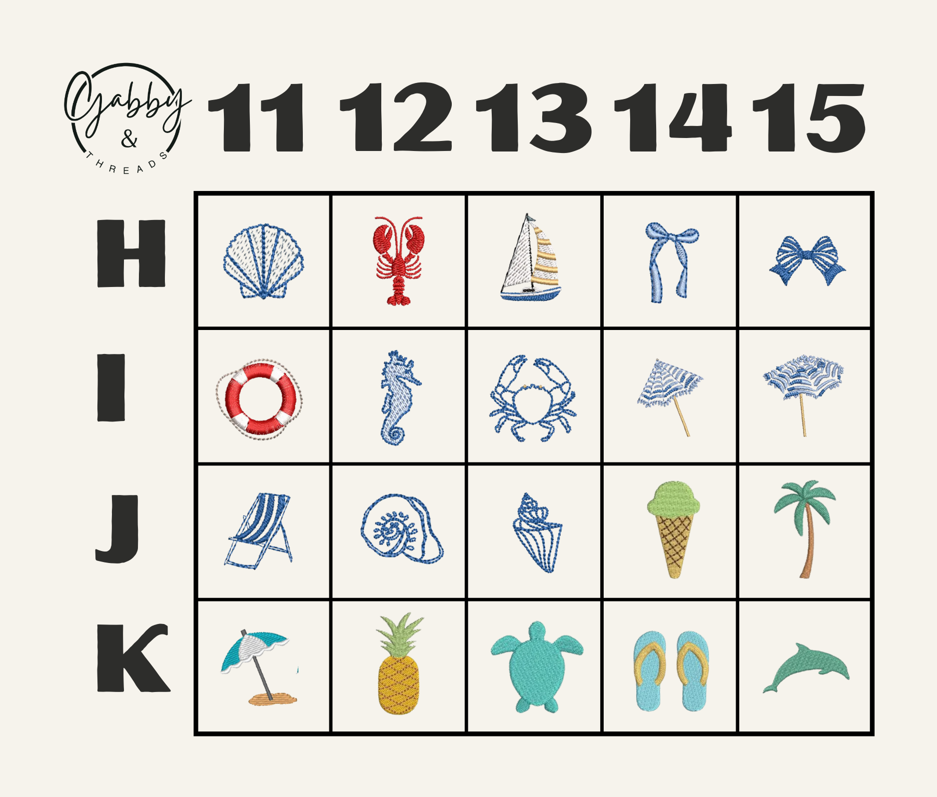 Grid of embroidered icon options for product customization