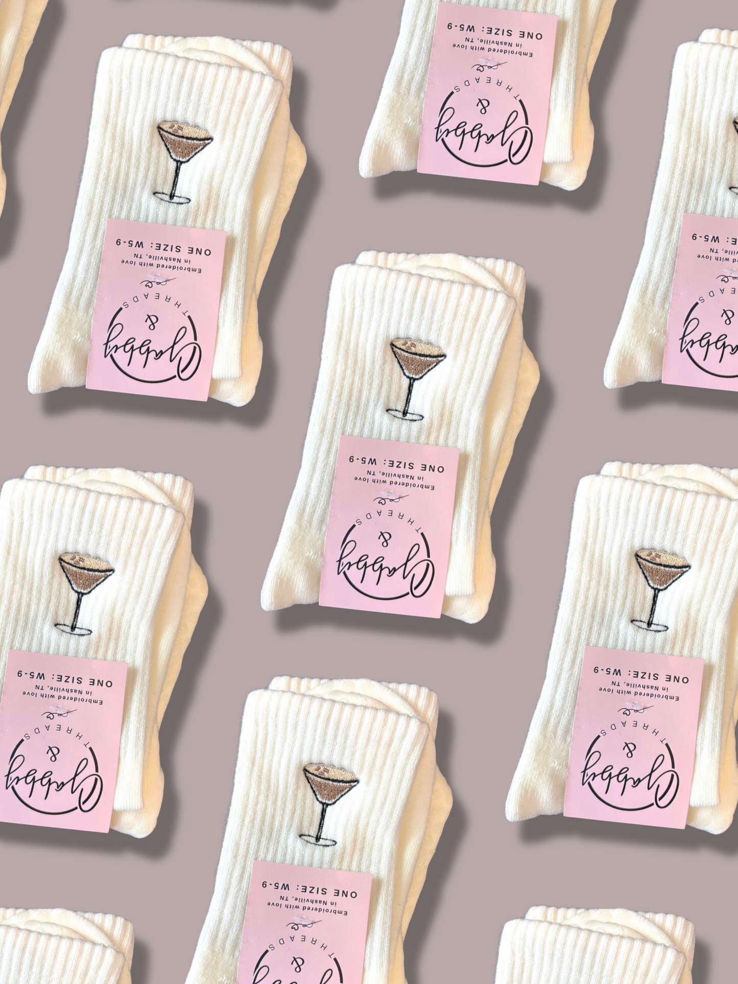 mockups of espresso martini embroidered grip socks