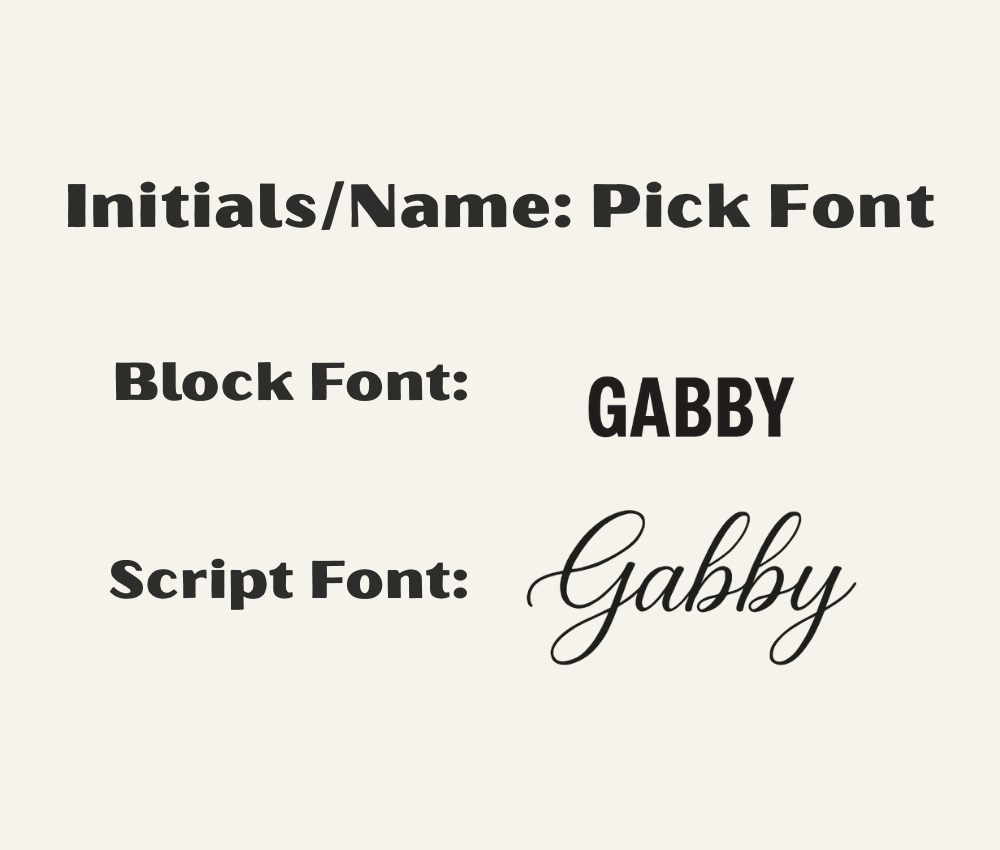 Comparison of block and script font styles for the name 'GABBY'