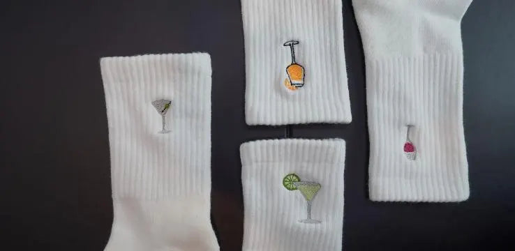 GRIP SOCKS - Wine Glass Embroidered for Pilates, Yoga,  Barre, Lagree