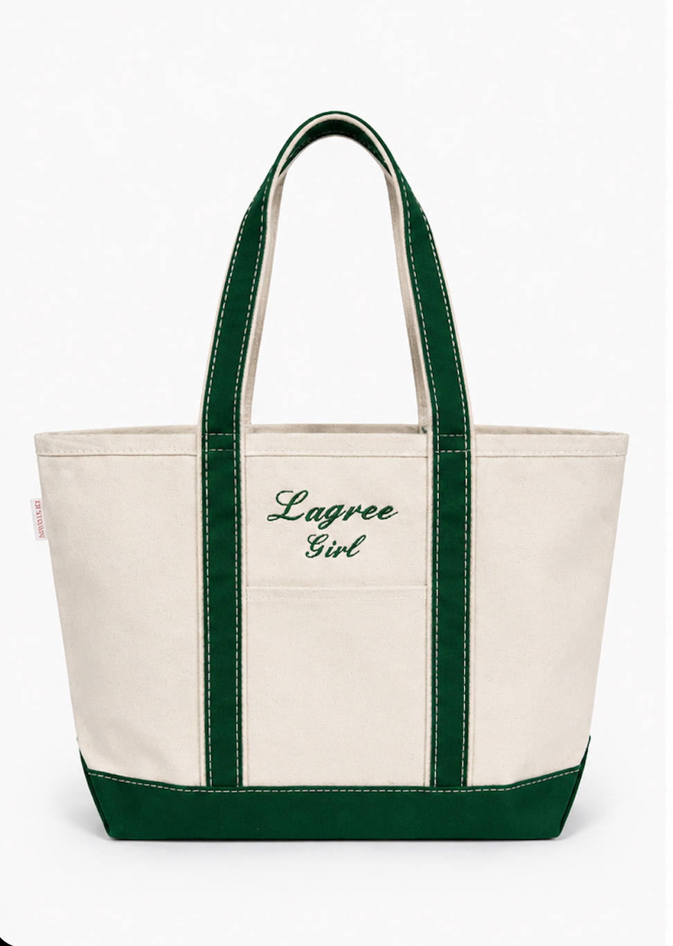 Tote bag with 'Lagree Girl' text on a white background